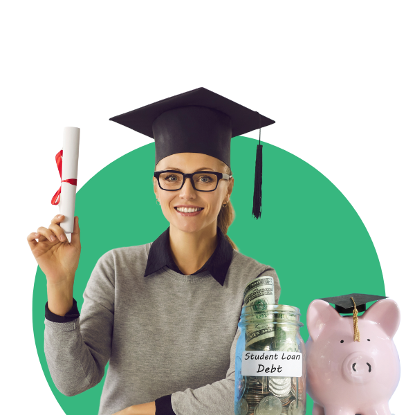 College graduate with savings jar
